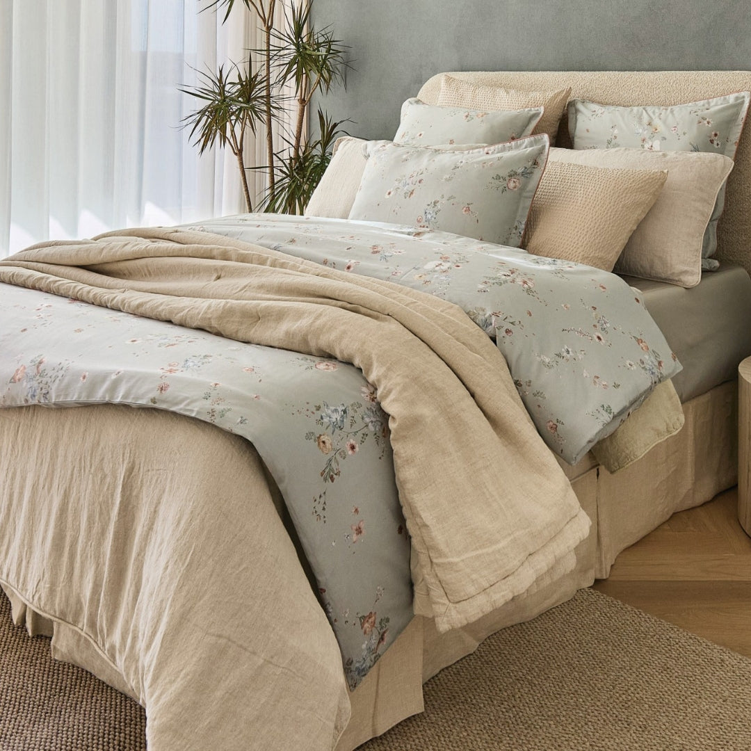 Satīna gultas veļa BRISE olive ar printu