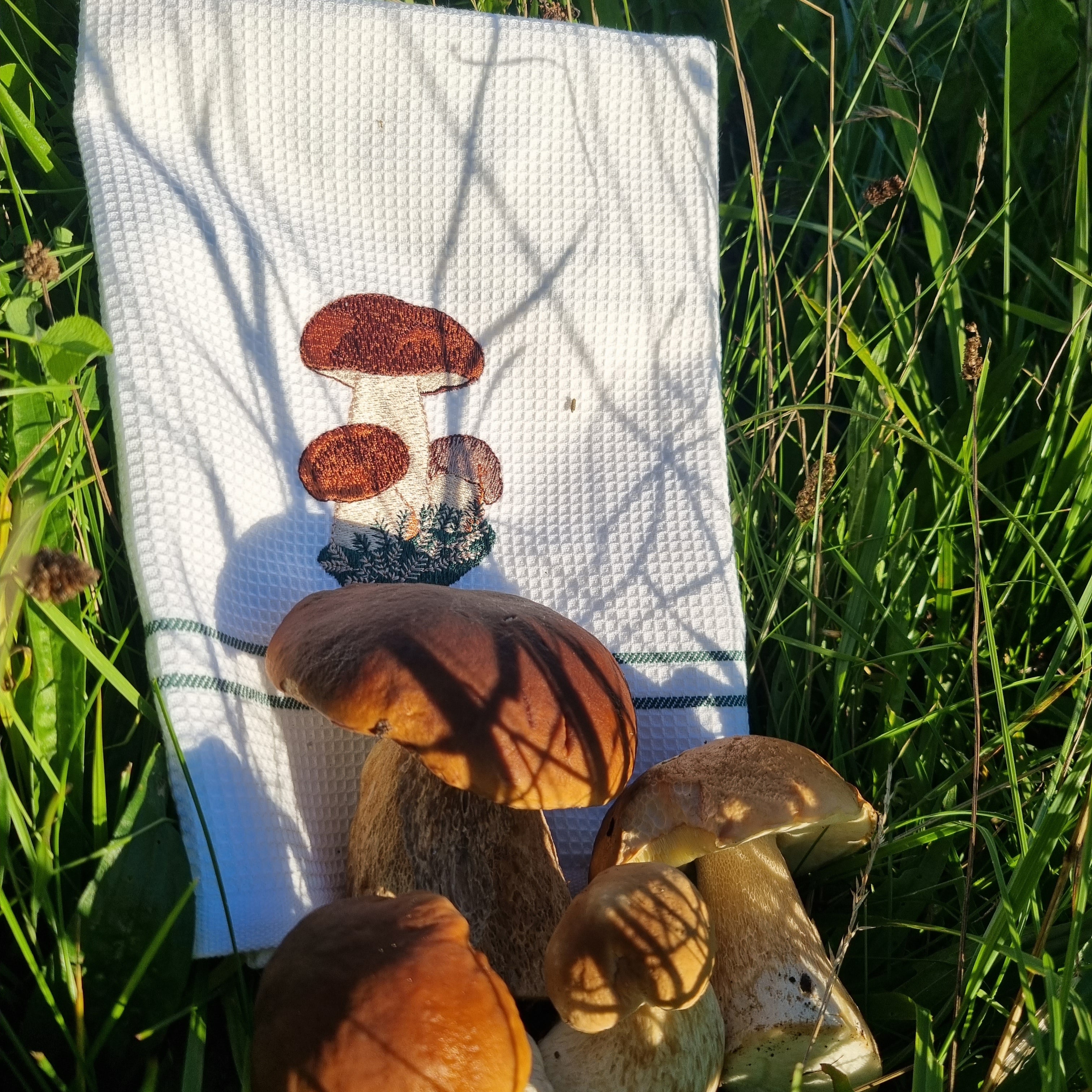 Embroidered kitchen towels - a white waffle weave classic with character