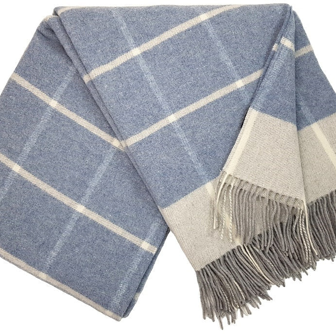 Pleds FARO rūtiņu blue 140x200 90% merino vilna, 10% kašmirs