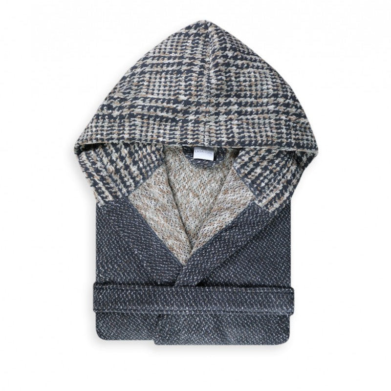 Halāts ar kapuci Prince of Wales M izmērs grey 100% kokvilna